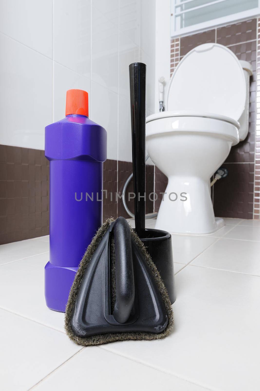cleaning products isolated in the toilet