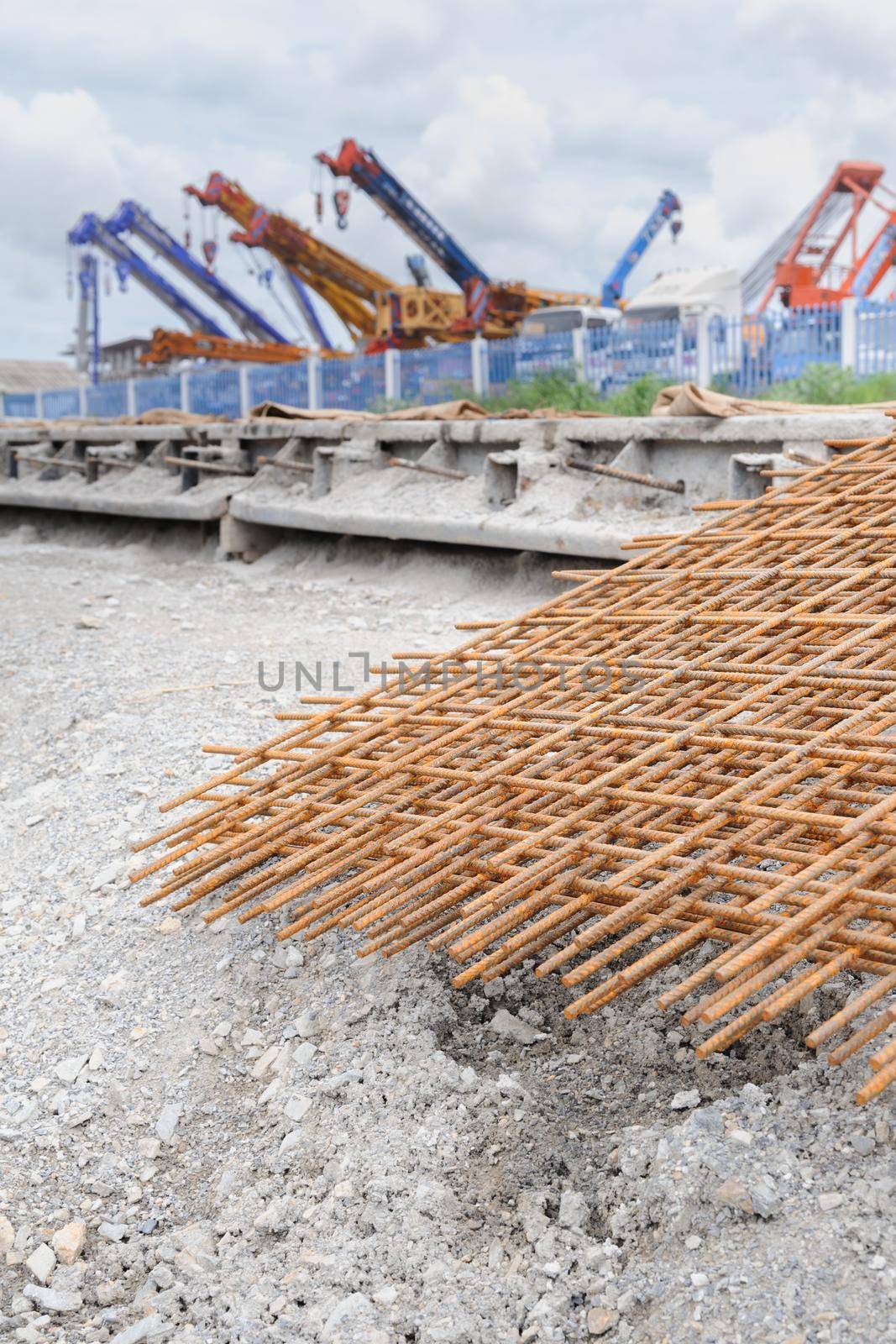 reinforce iron cage in a construction site, Construction industry concept