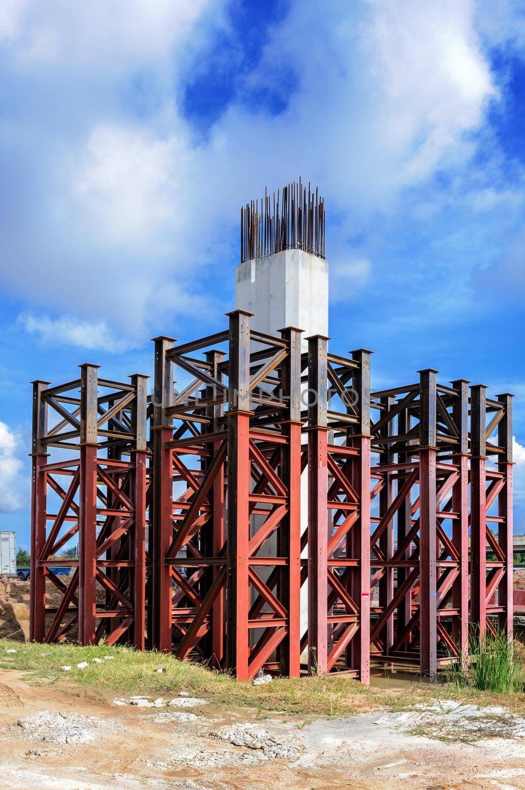 closeup foundation pile in construction site, construction concept