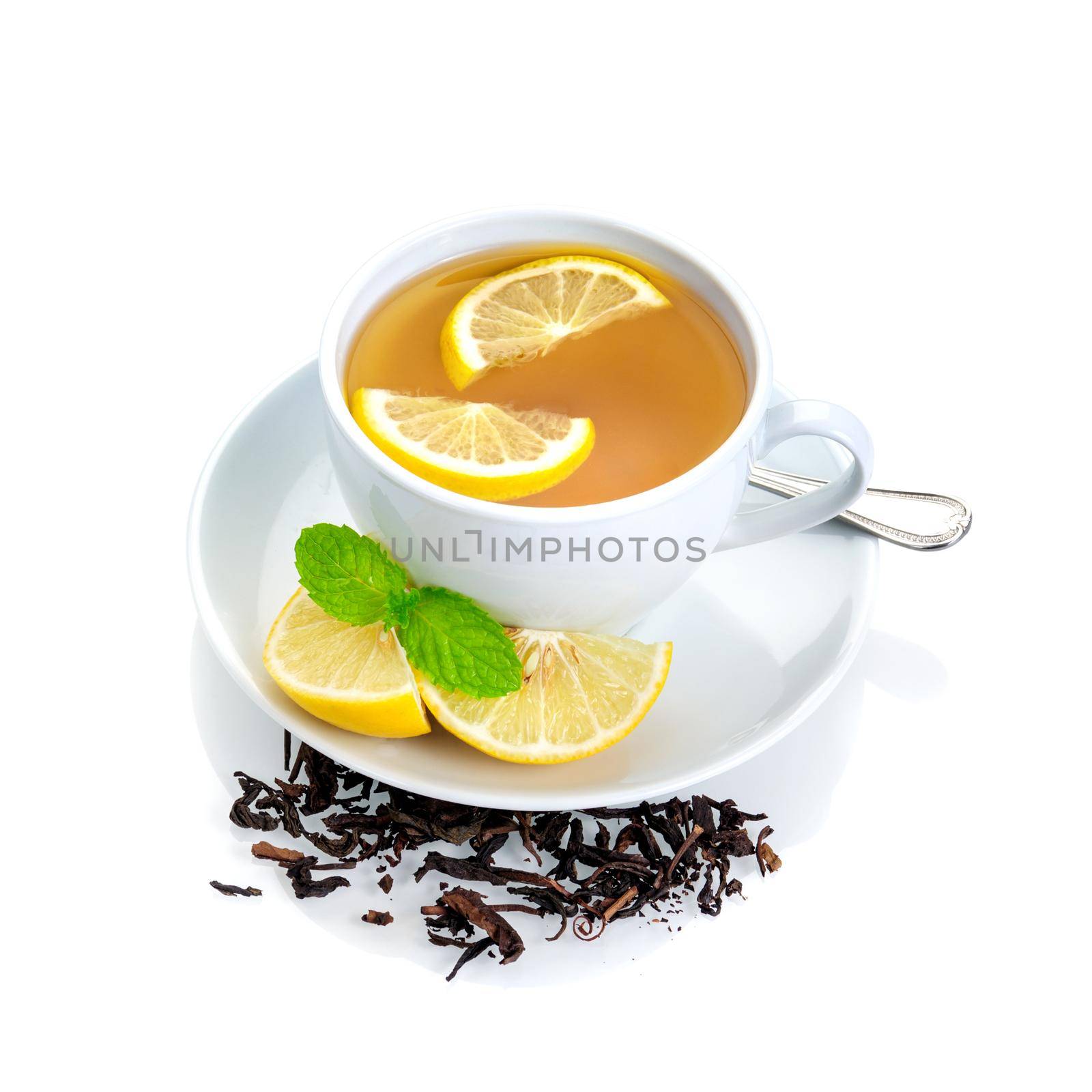 a cup of lemon tea with sliced lemon