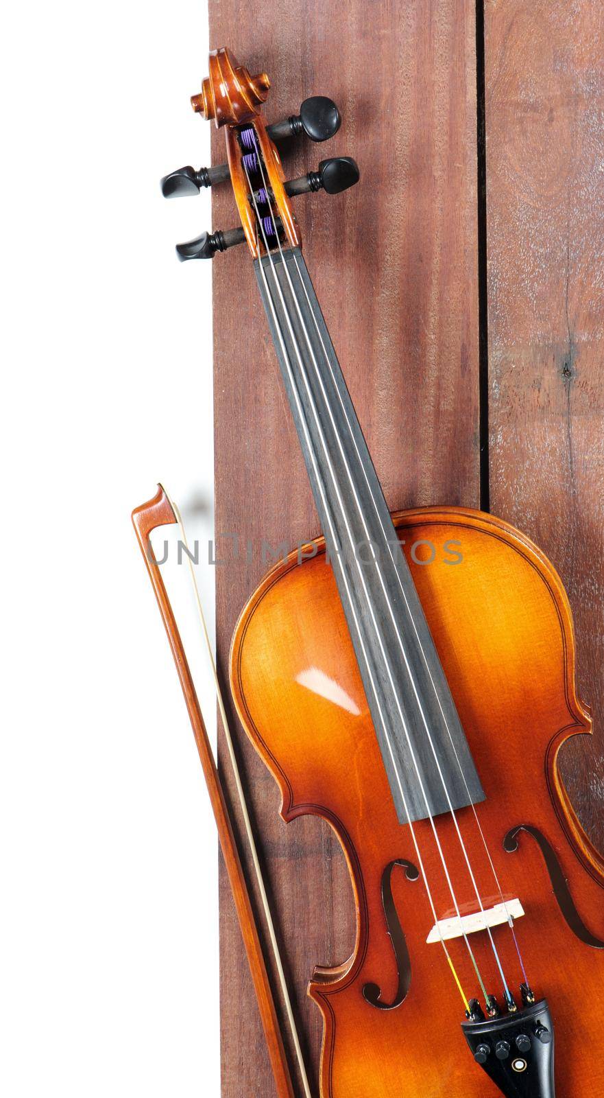 new classical violin on wooden plank template