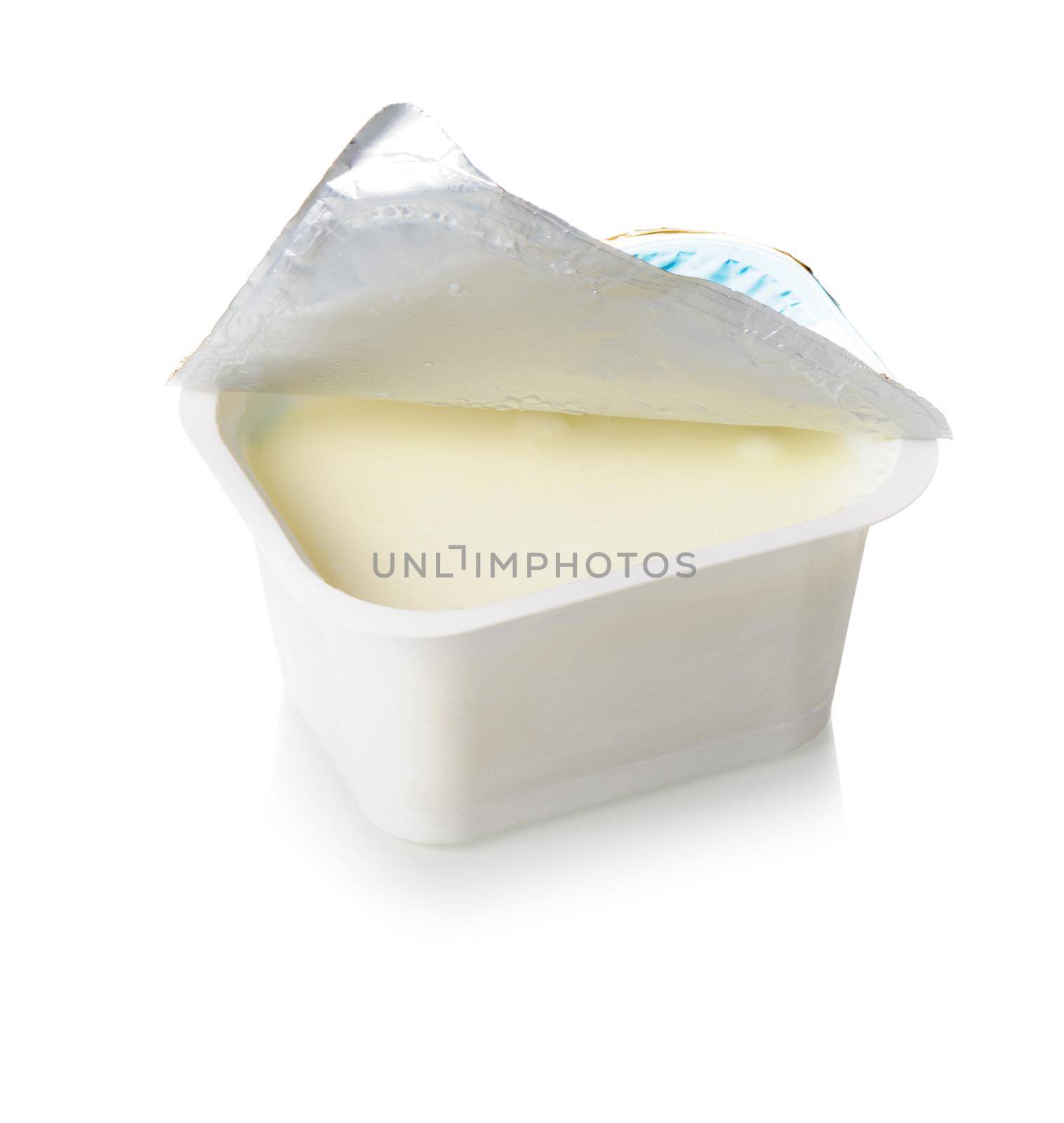natural yogurt in white plastic container, delicious natural yogurt 