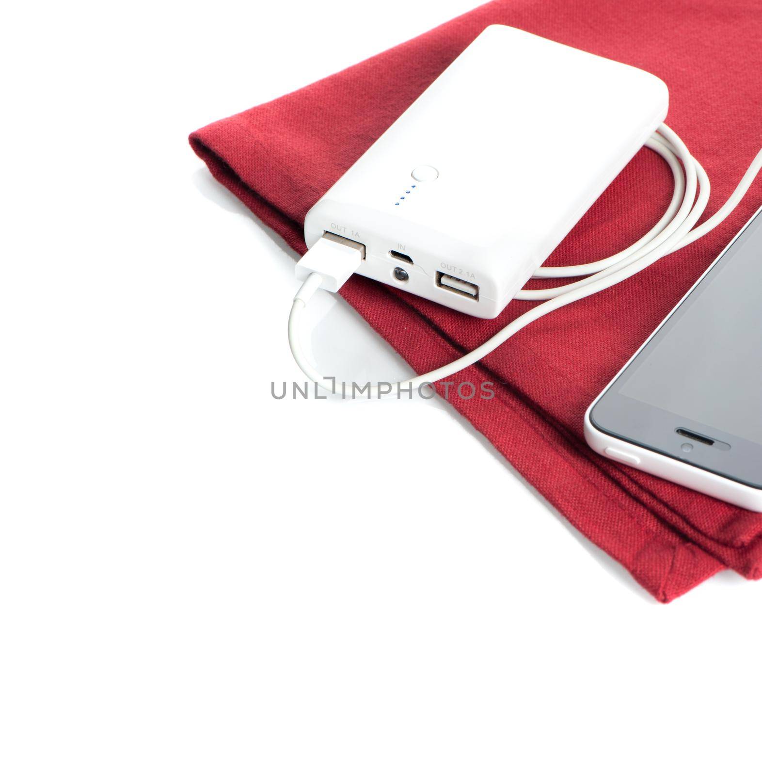 isolate white power bank for charging mobile devices