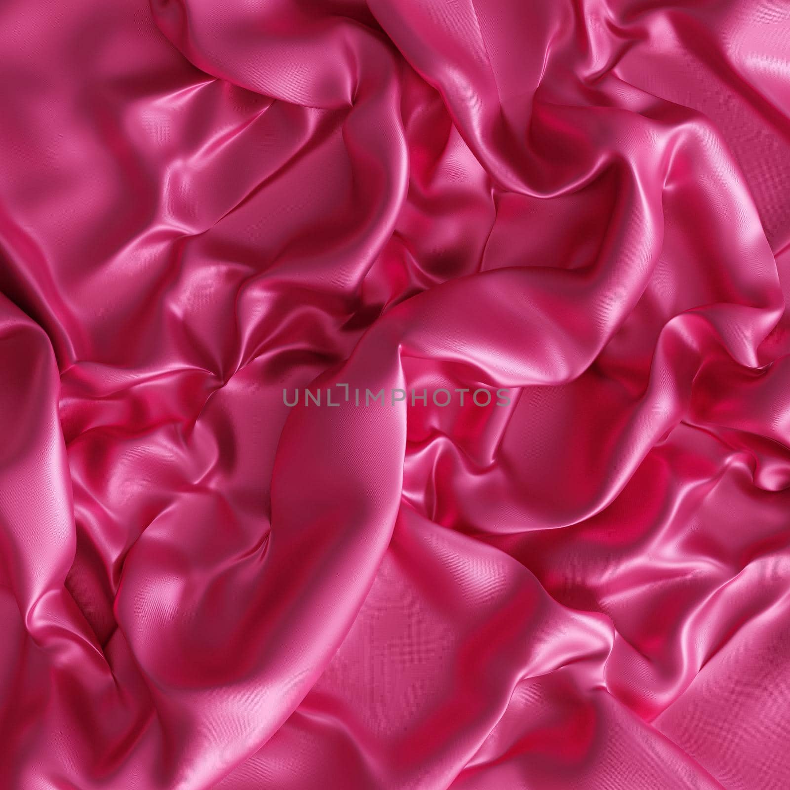 Pink shiny satin or silk textile, luxury cloth with folds, 3d rendering background
