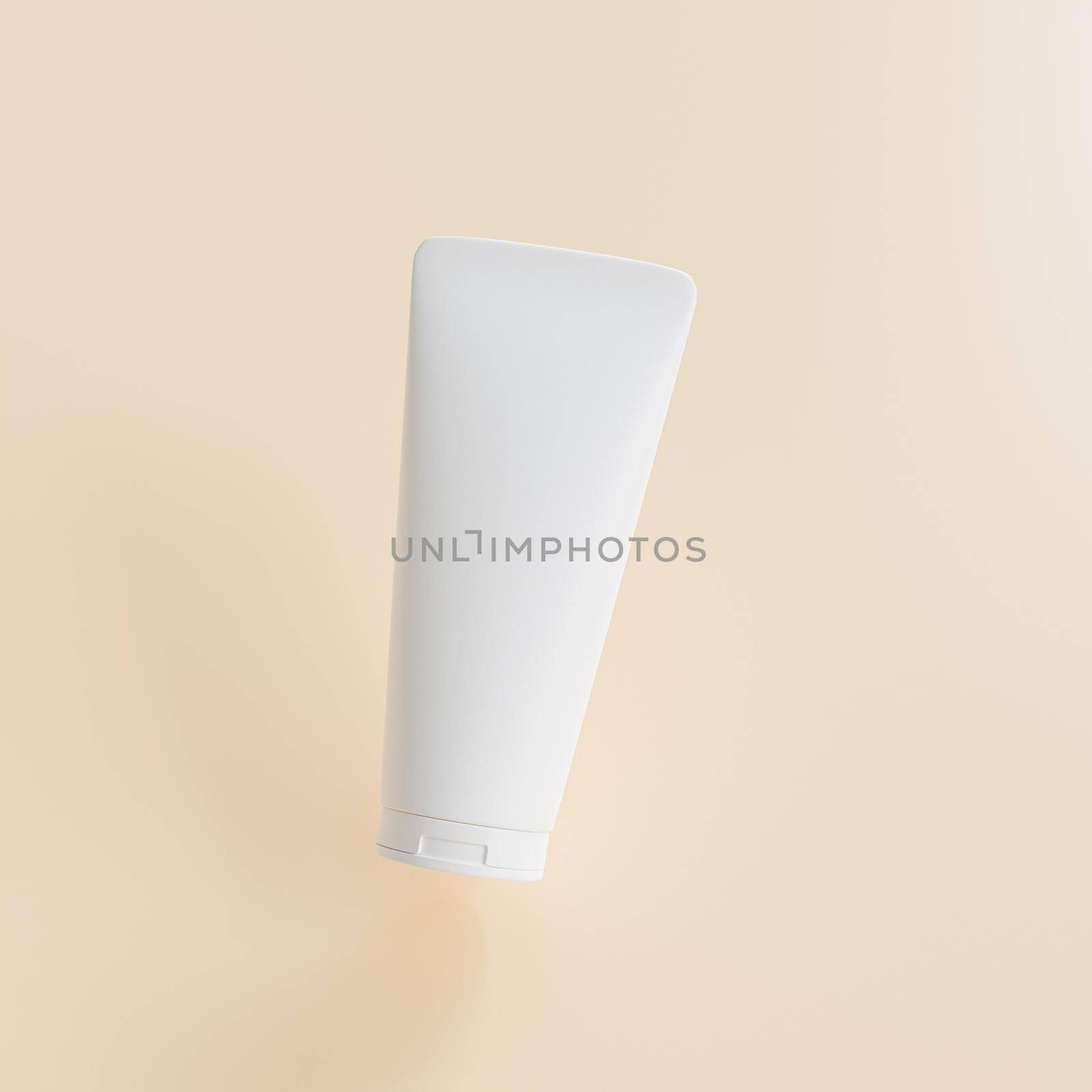 Mockup lotion tube for cosmetics products, template or advertising on beige background, 3d render by Frostroomhead