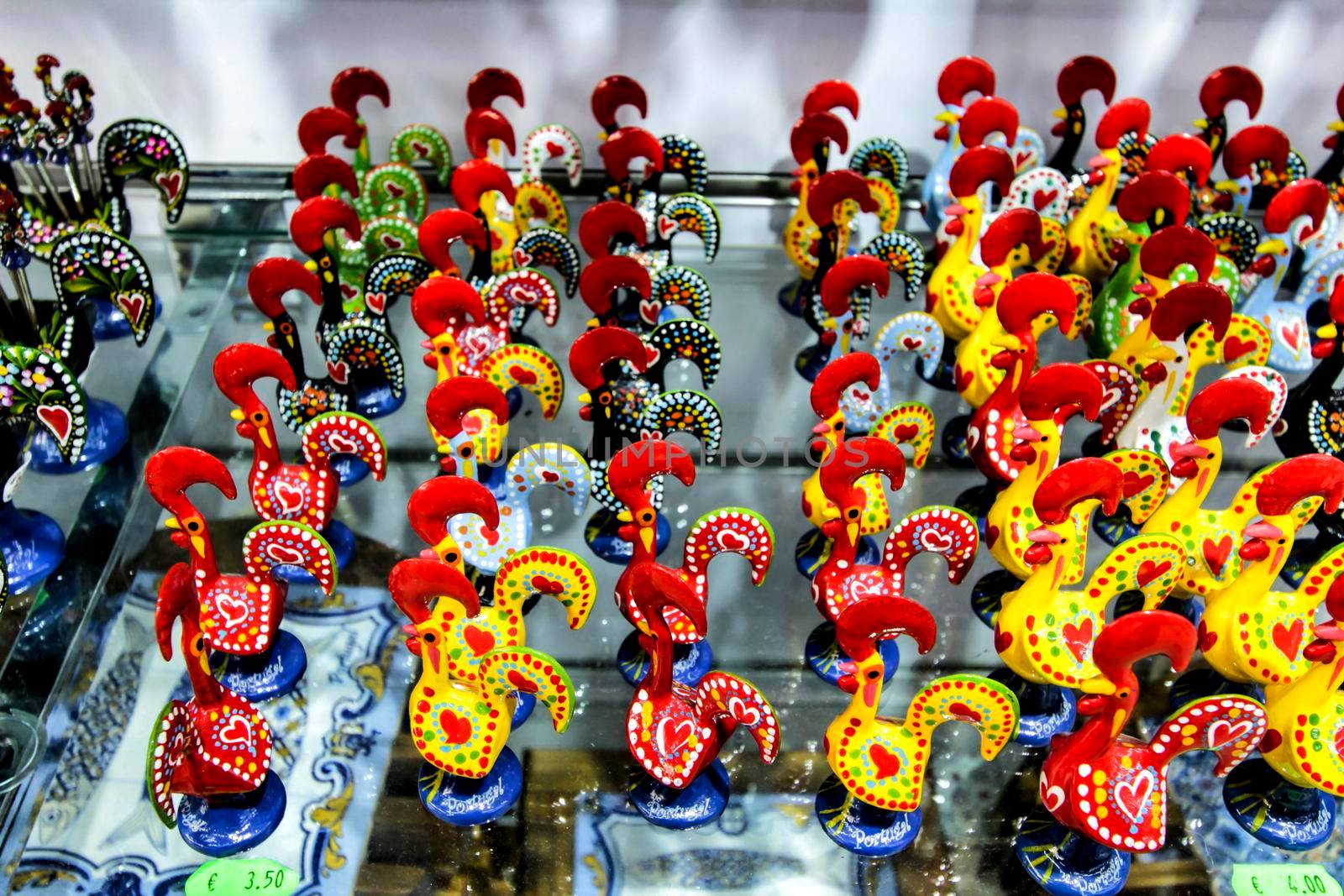 Colorful rooster souvenirs of Porto city, Portugal