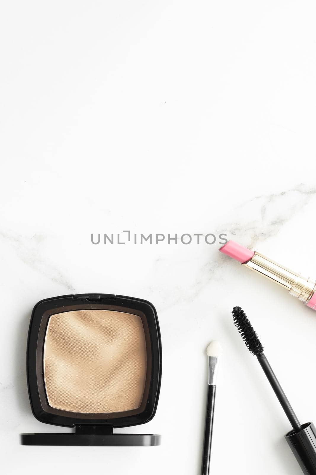 Make-up and cosmetics products on marble, flatlay background - modern feminine lifestyle, beauty blog and fashion inspiration concept