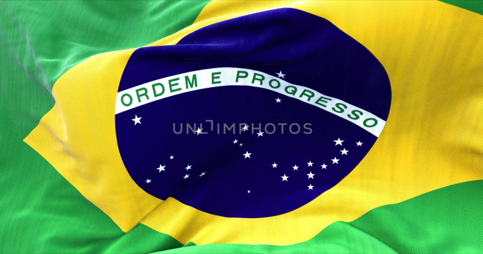 close up view of the flag of Brazil waving in the wind by rarrarorro