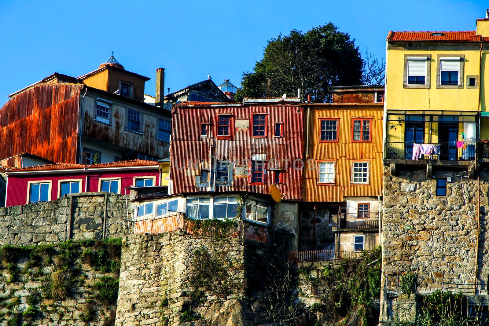Beautiful view of the city of Porto from the Douro River on a clear day of winter