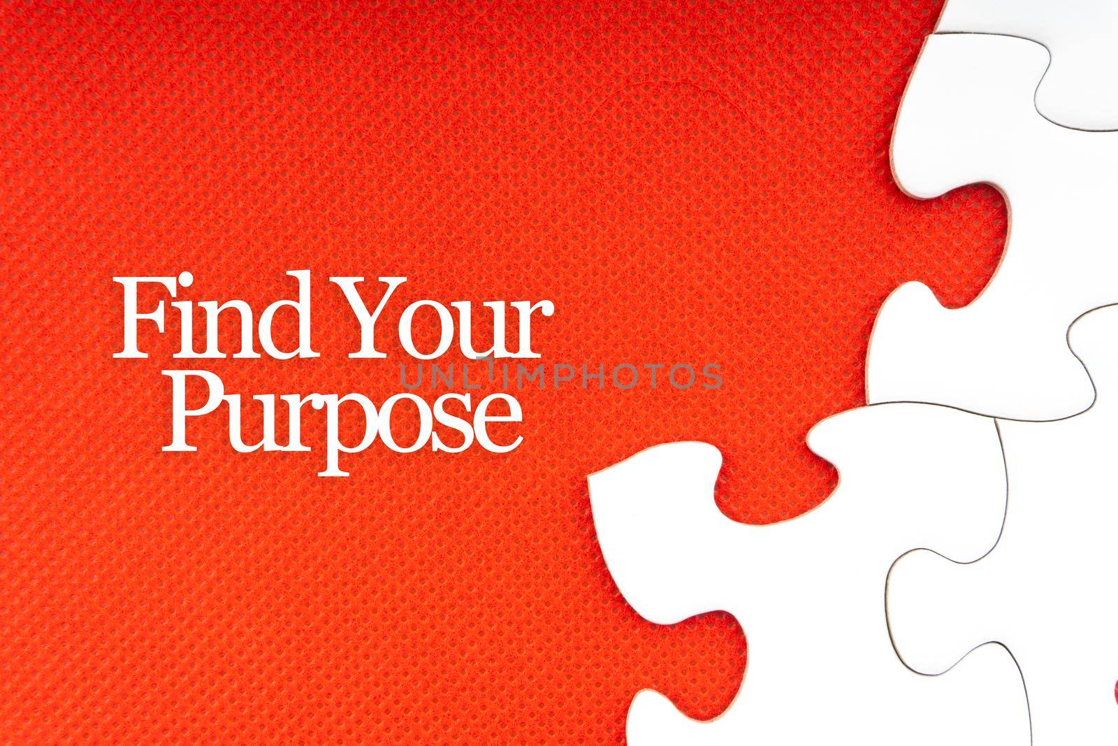 FIND YOUR PURPOSE text with jigsaw puzzle on red background. Business and Motivation Concept