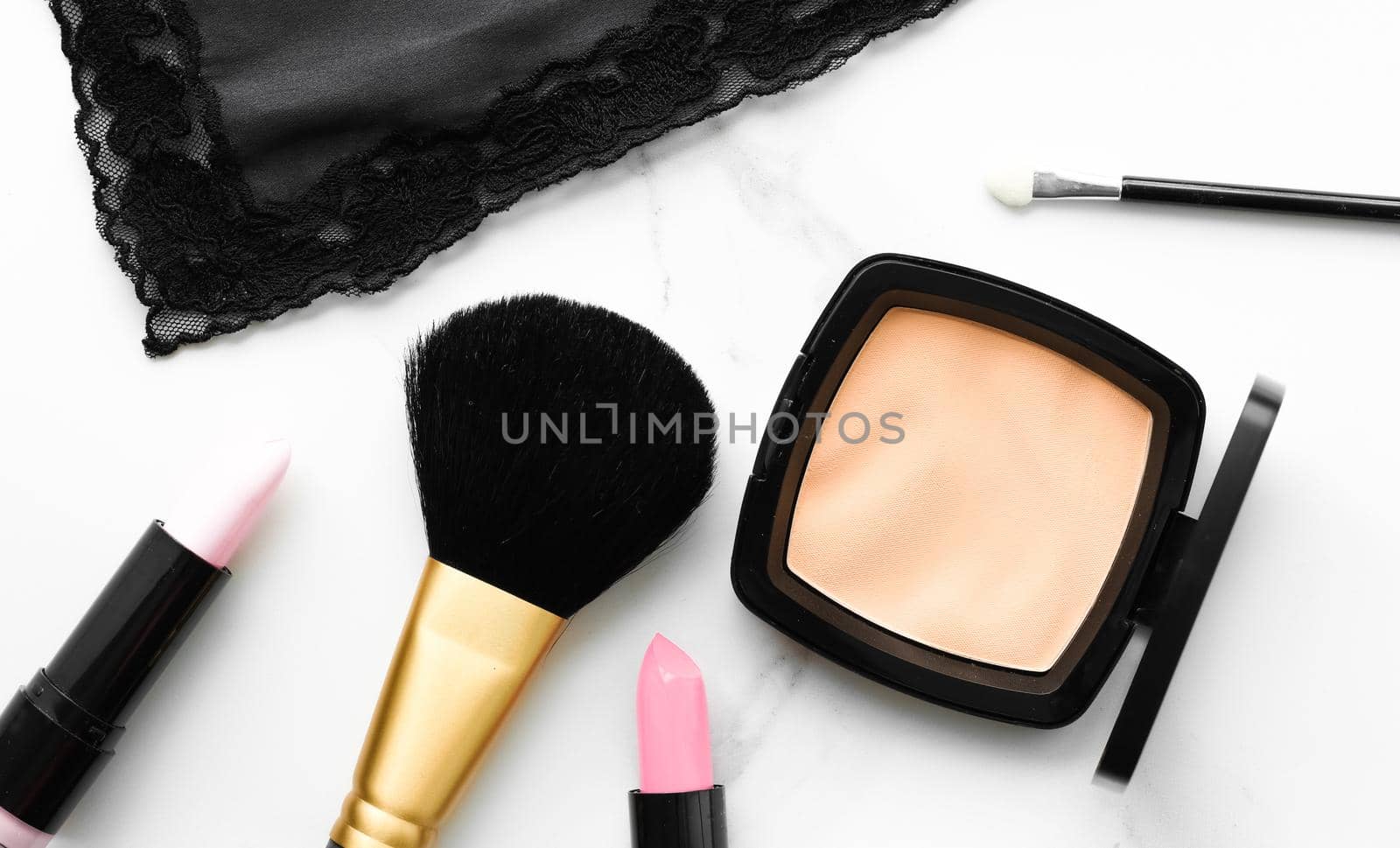 Make-up and cosmetics products on marble, flatlay background - modern feminine lifestyle, beauty blog and fashion inspiration concept
