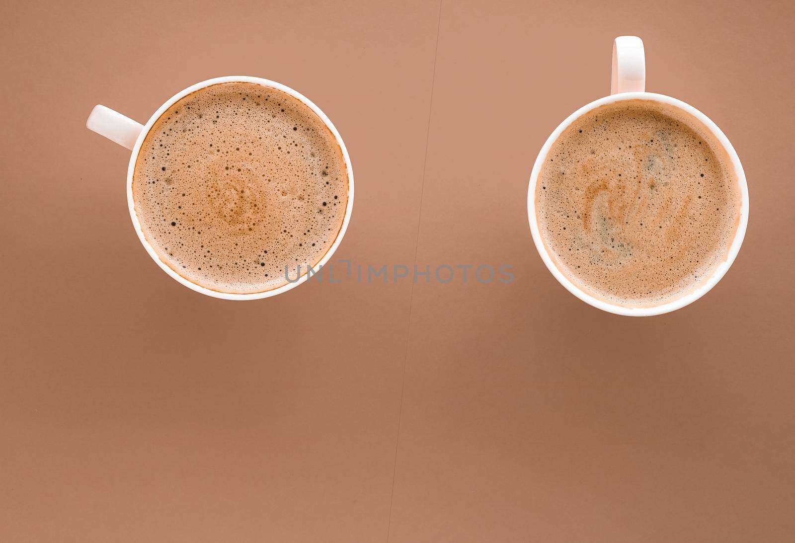 Drinks menu, italian espresso recipe and organic shop concept - Cup of hot coffee as breakfast drink, flatlay cups on beige background