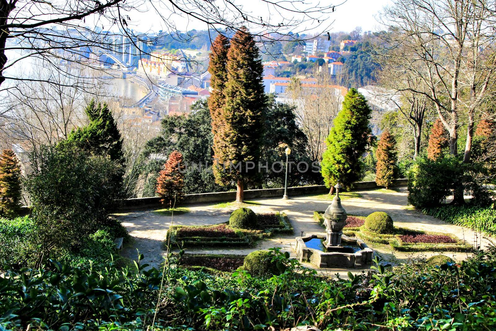 Oporto, Portugal- January 6, 2020: Beautiful and Idyllic Crystal Palace Gardens in Oporto, Portugal