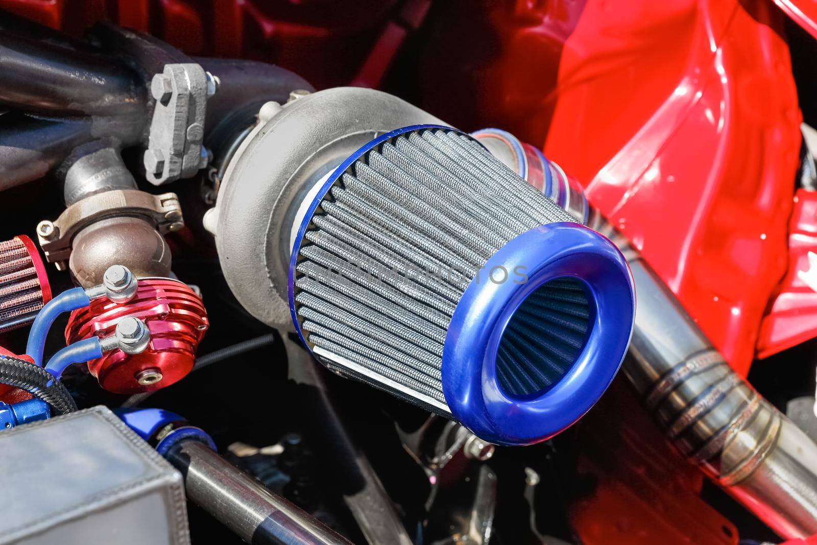 Air filter with turbocharger in racing car engine by toa55