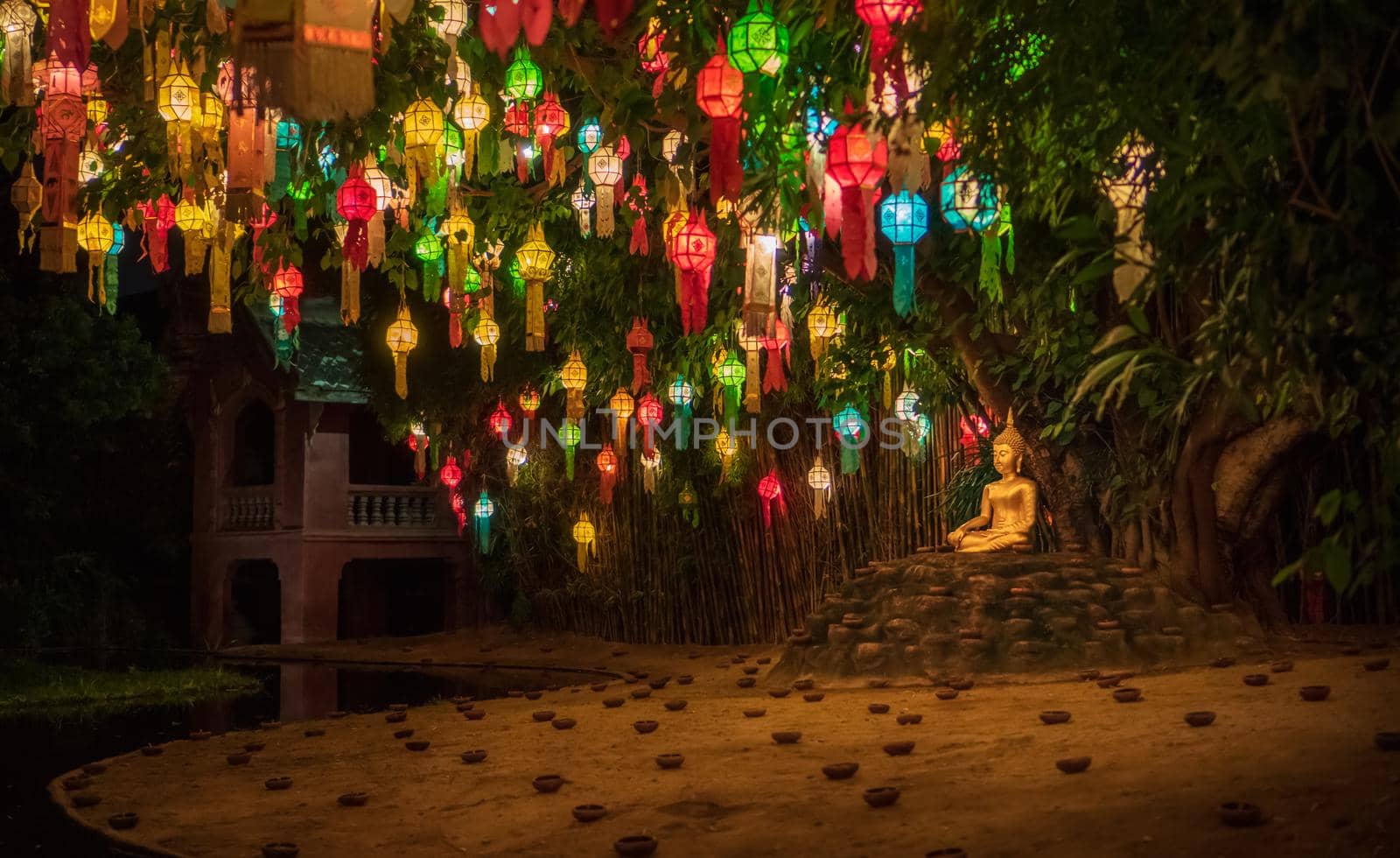 Yee Peng Festival (Yi Peng) Chiang Mai. Paper lanterns decorated in Phan-Tao temple ,Chiang Mai. by toa55