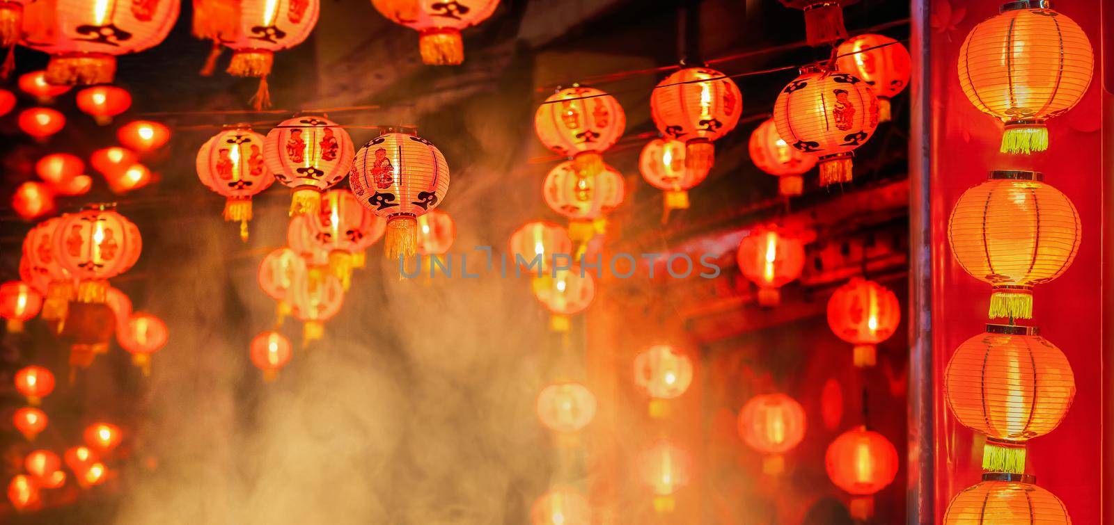 Chinese new year lanterns in chinatown, firecracker celebration