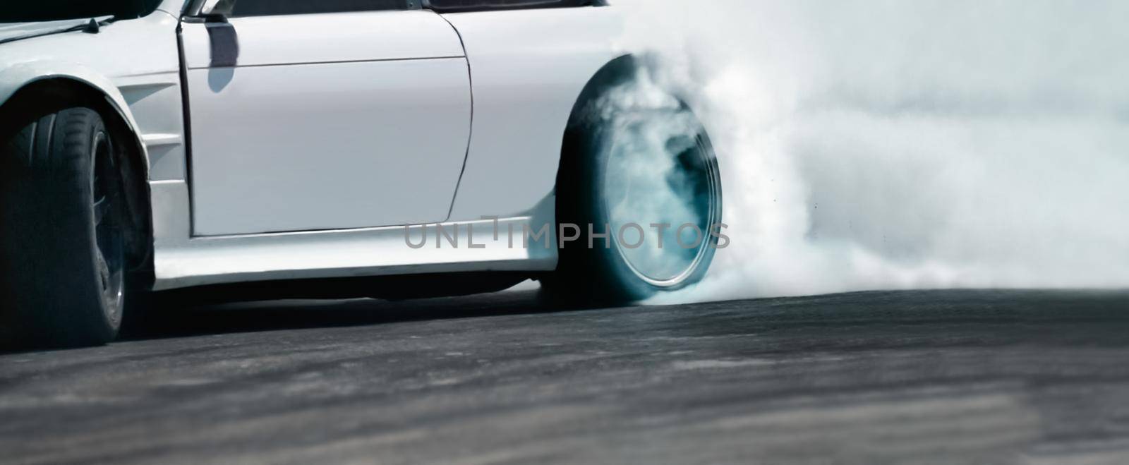 Race drift car burning tires on speed track by toa55