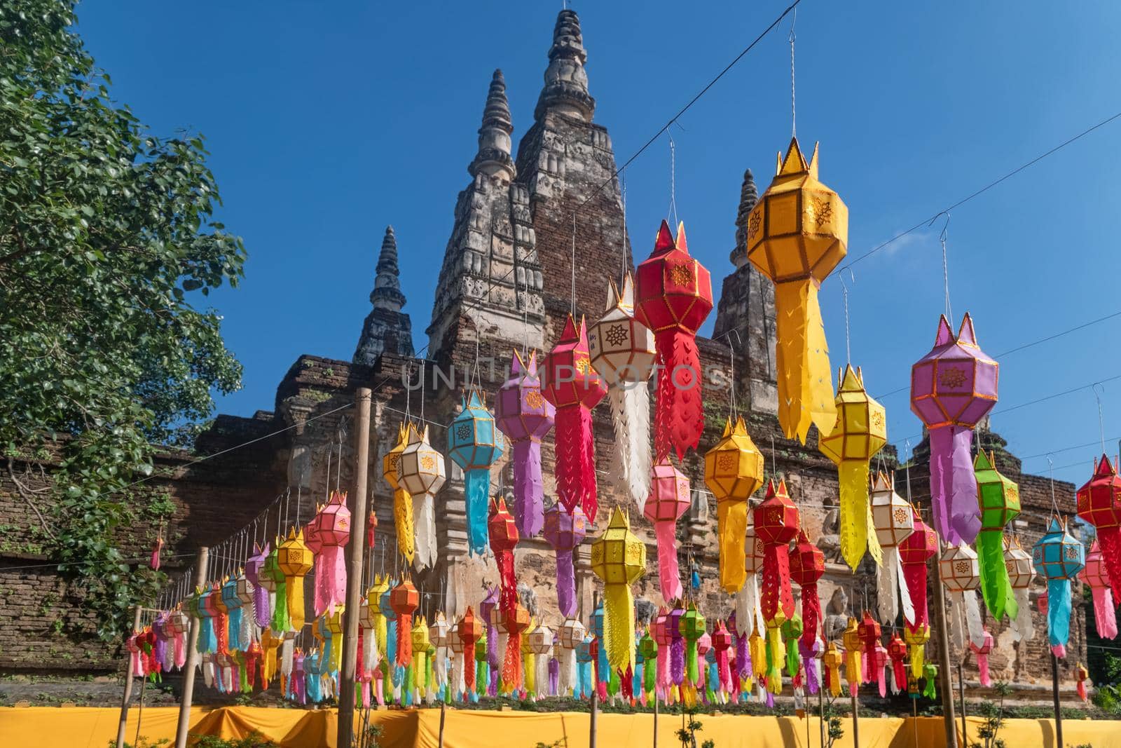 Yee Peng Festival (Yi Peng) Chiang Mai. Paper lanterns decorated in Jed-Yod temple.