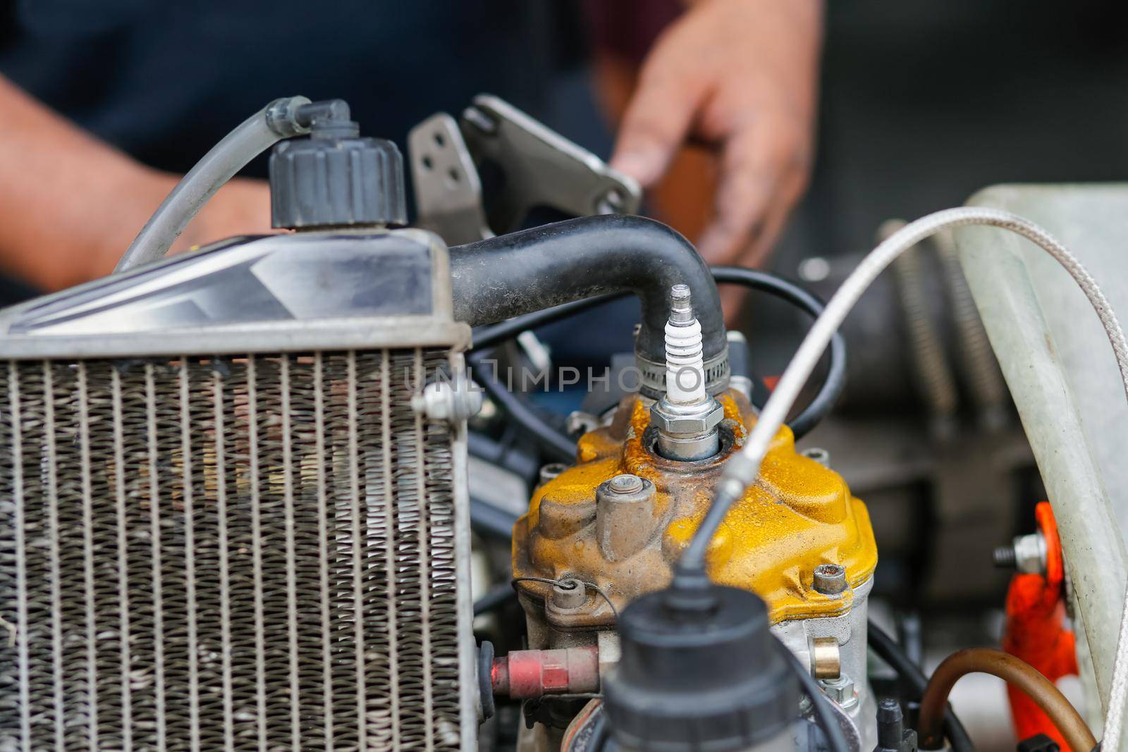 Two stroke kart engine repairing in garage