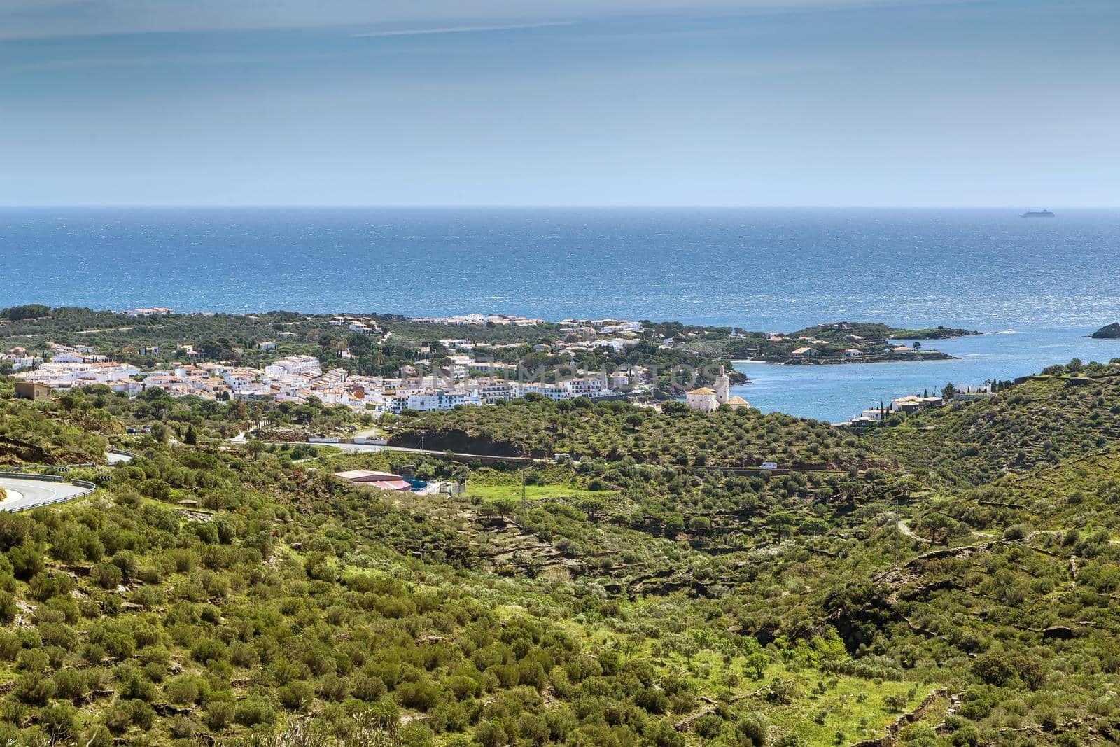 View of Cadaques from mountains, Catalonia, Spain