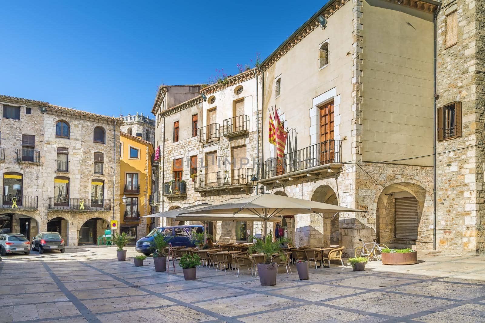 Square in historical center of Besalu city, Spain