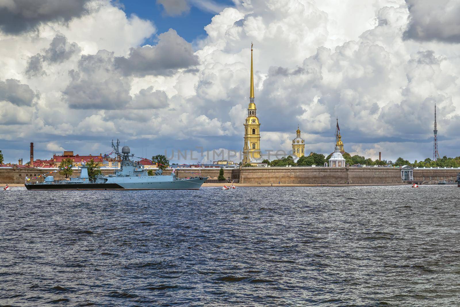View of Peter and Paul Fortress from Neva river, Saint Petersburg, Russia
