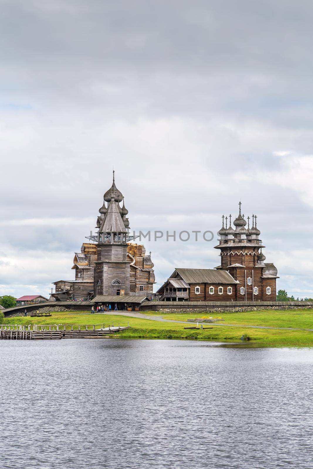 Historical site dating from the 17th century on Kizhi island, Russia. View from Onega lake