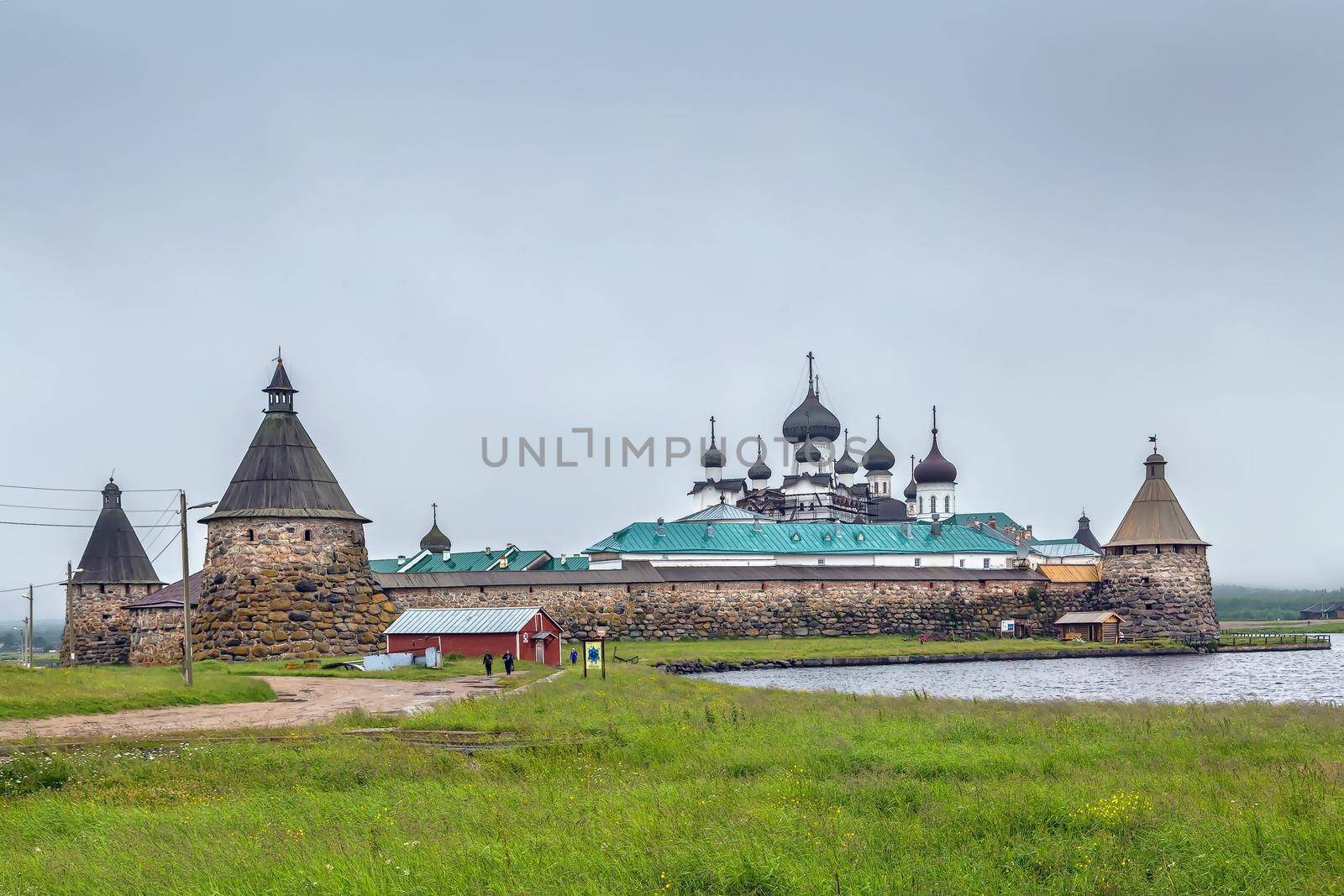 Solovetsky Monastery is a fortified monastery located on the Solovetsky Islands in the White Sea, Russia. View from Holy lake