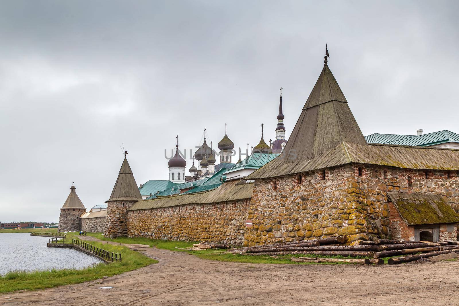 Solovetsky Monastery is a fortified monastery located on the Solovetsky Islands in the White Sea, Russia. Towers and wall