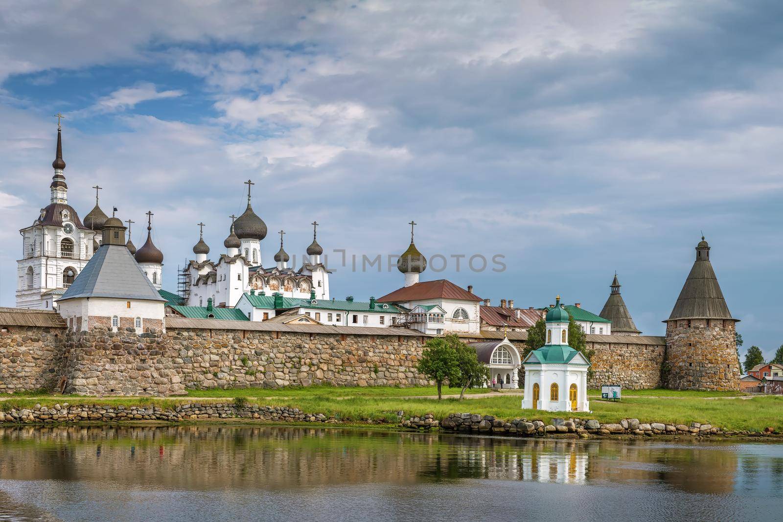 Solovetsky Monastery is a fortified monastery located on the Solovetsky Islands in the White Sea, Russia. View from White sea