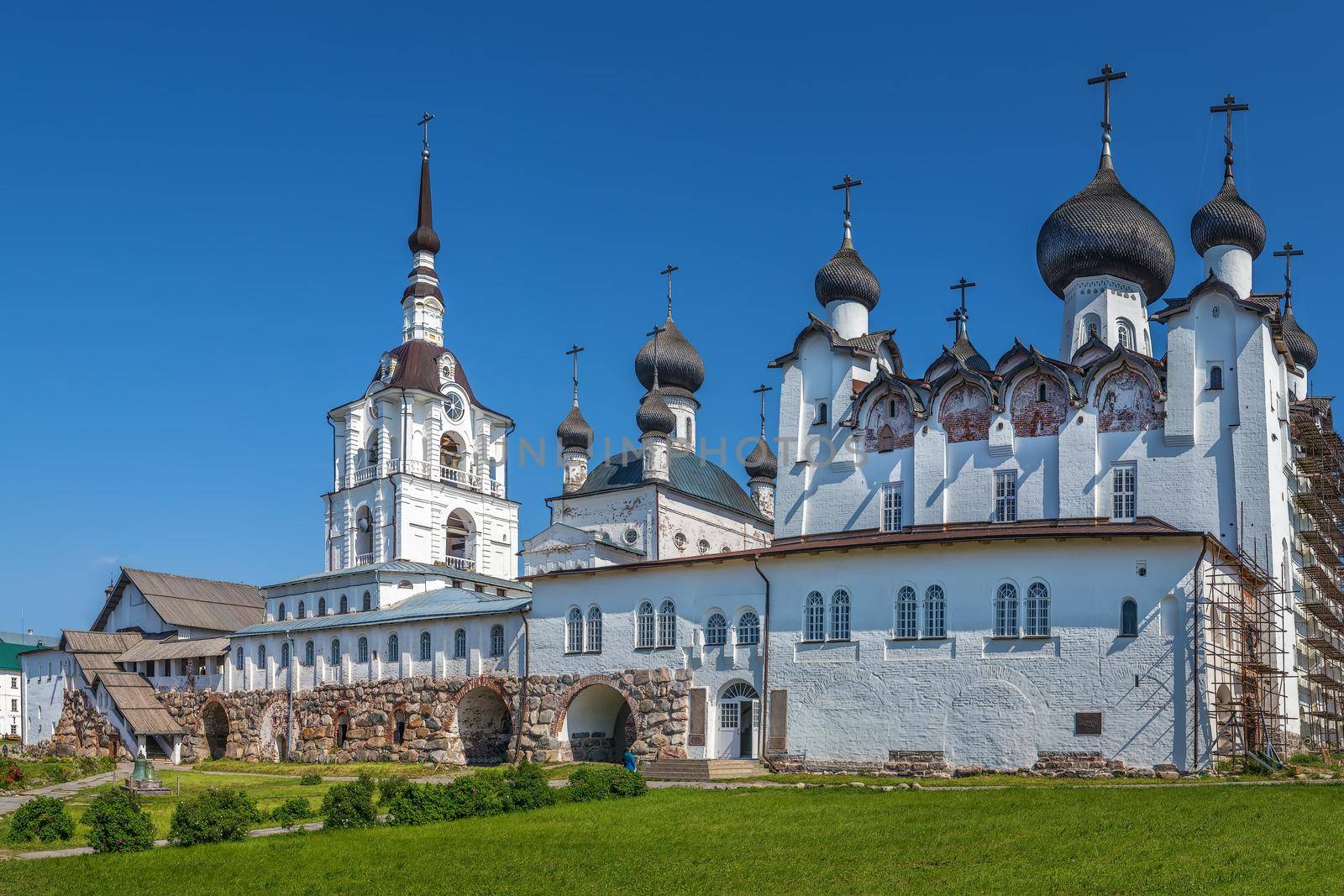 Solovetsky Monastery is a fortified monastery located on the Solovetsky Islands in the White Sea, Russia. View of the main courtyard