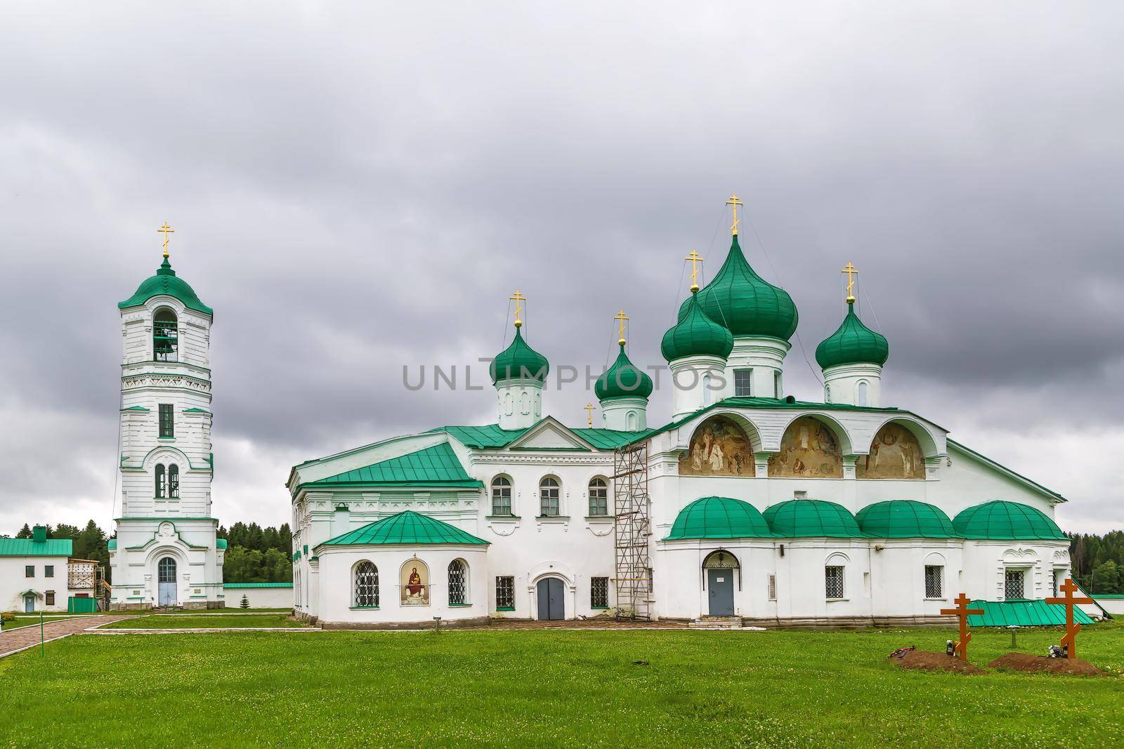 Alexander-Svirsky Monastery is orthodox monastery in the Leningrad region, Russia. Transfiguration Cathedral