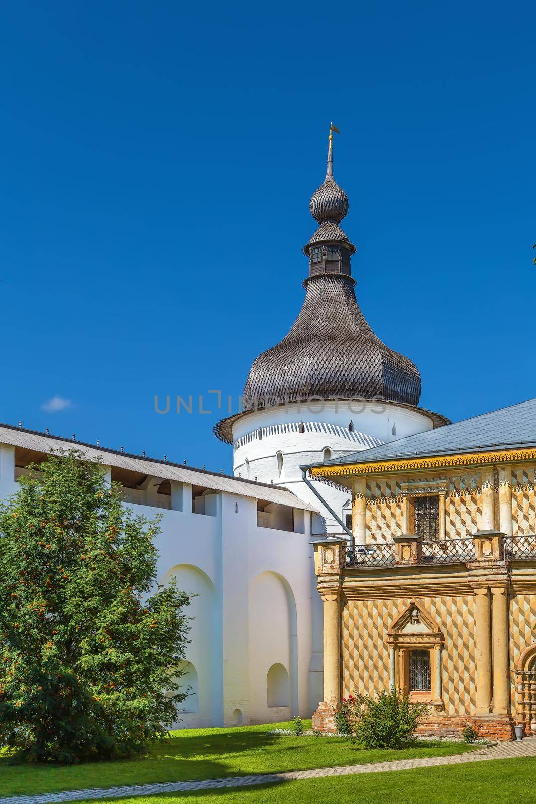 Wall and tower in Rostov Kremlin, Russia