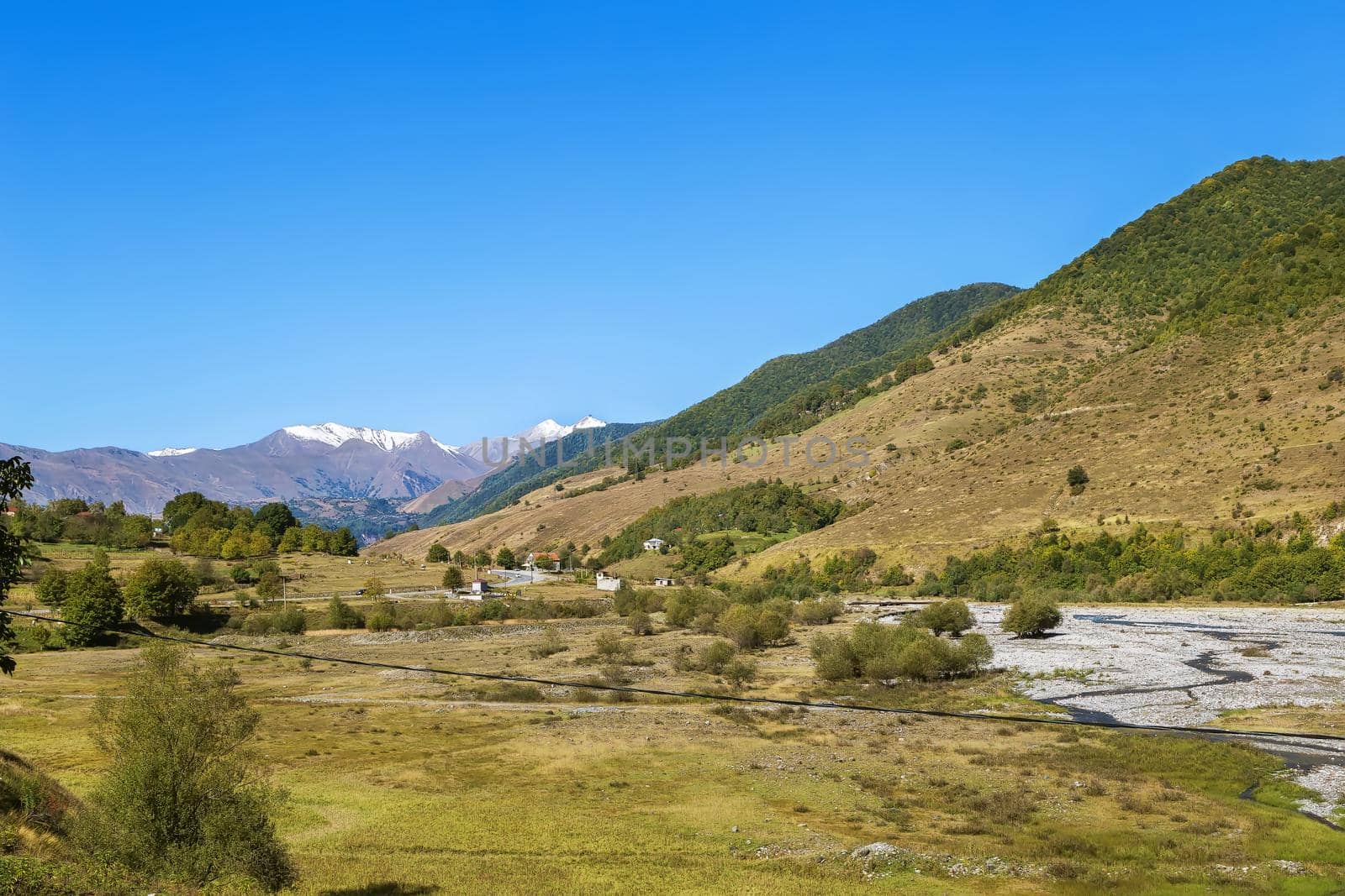 Landscape with mountains in Aragvi Valley along the Georgian Military Road, Georgia