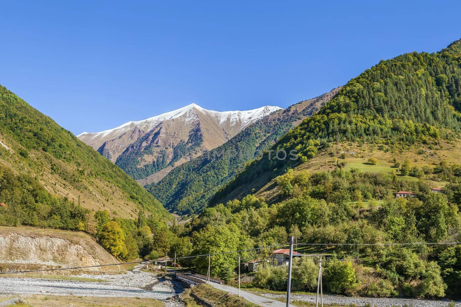 Landscape with mountains in Aragvi Valley along the Georgian Military Road, Georgia