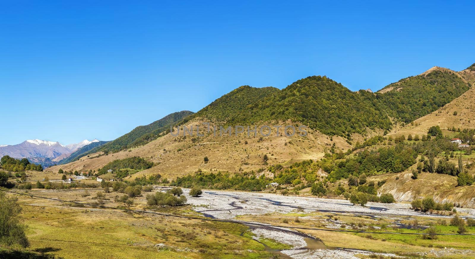 Landscape with mountains in Aragvi Valley along the Georgian Military Road, Georgia