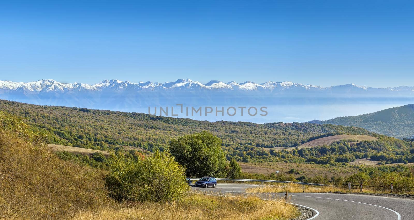 Panoramic view with mountains from Gombori Pass, Georgia