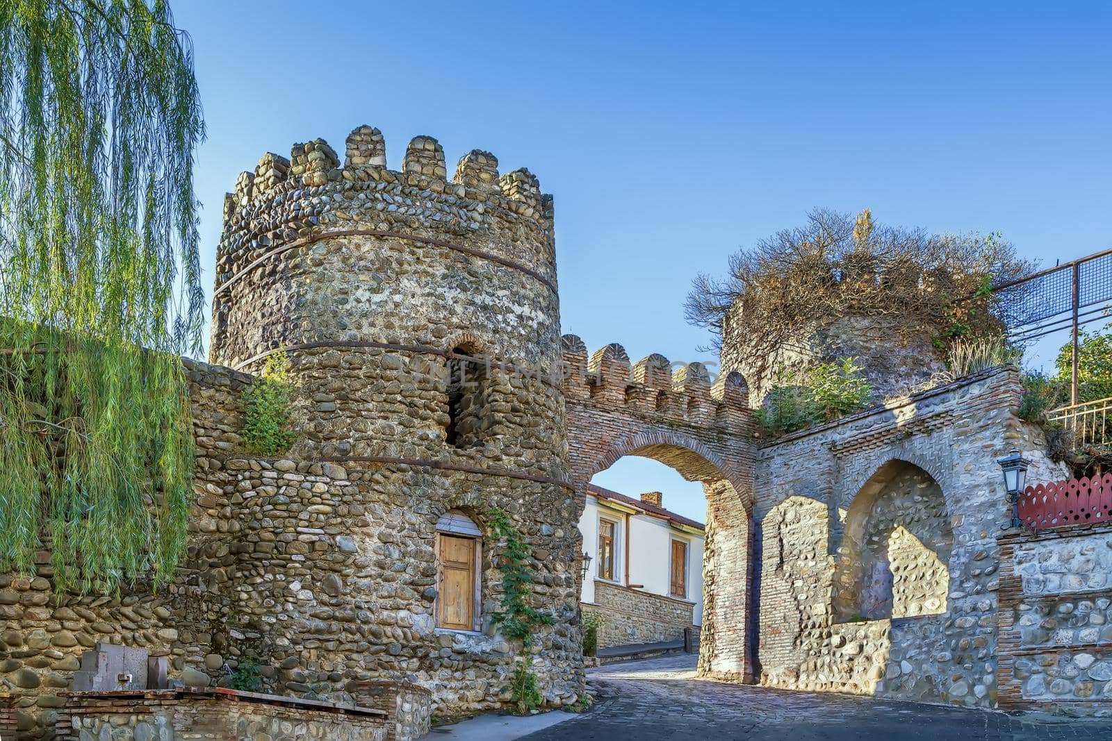 Gate with towers in old city wall, Signagi, Georgia
