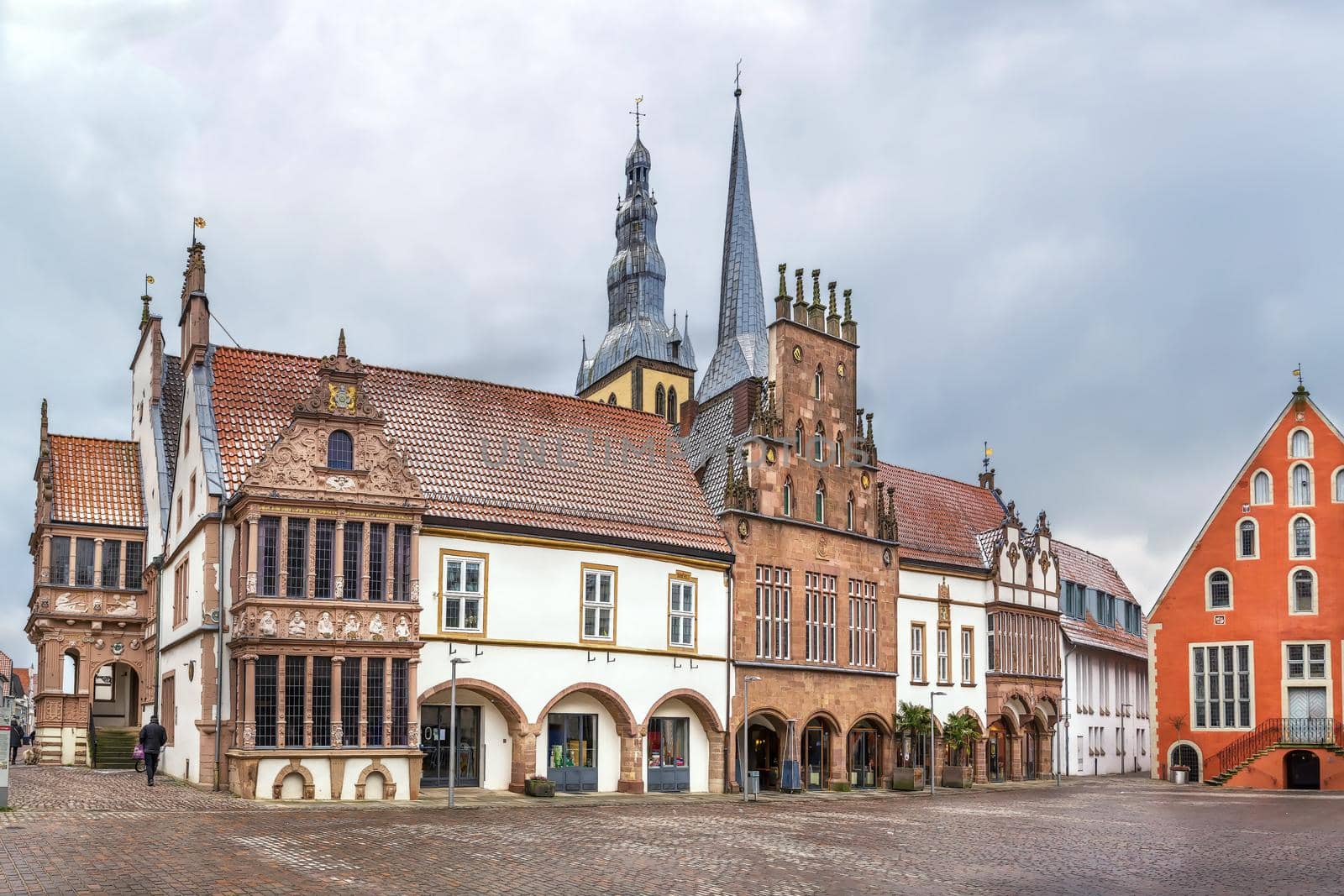 Market Square of Lemgo with town hall and Nicholas church, Germany