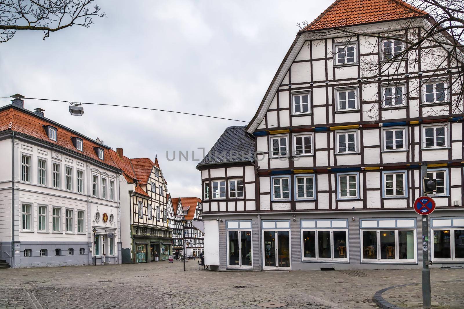 Street with half-timbered houses in Soest, Germany