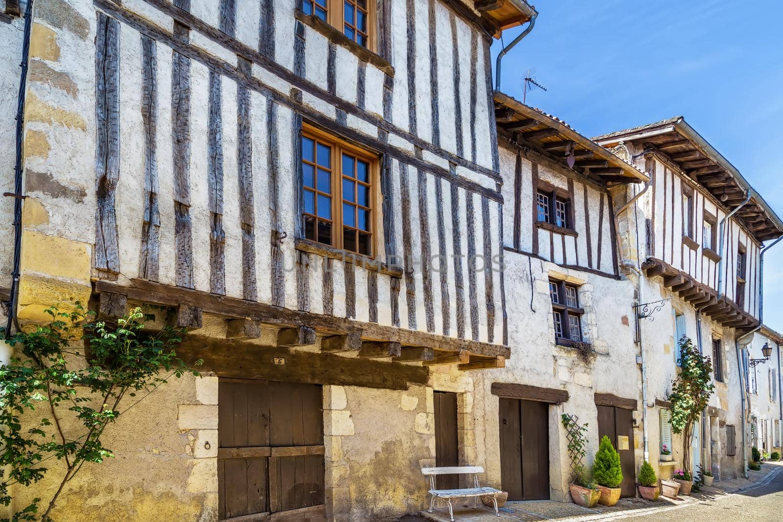 Street with historical houses in Saint-Jean-de-Cole, Dordogne departement, France