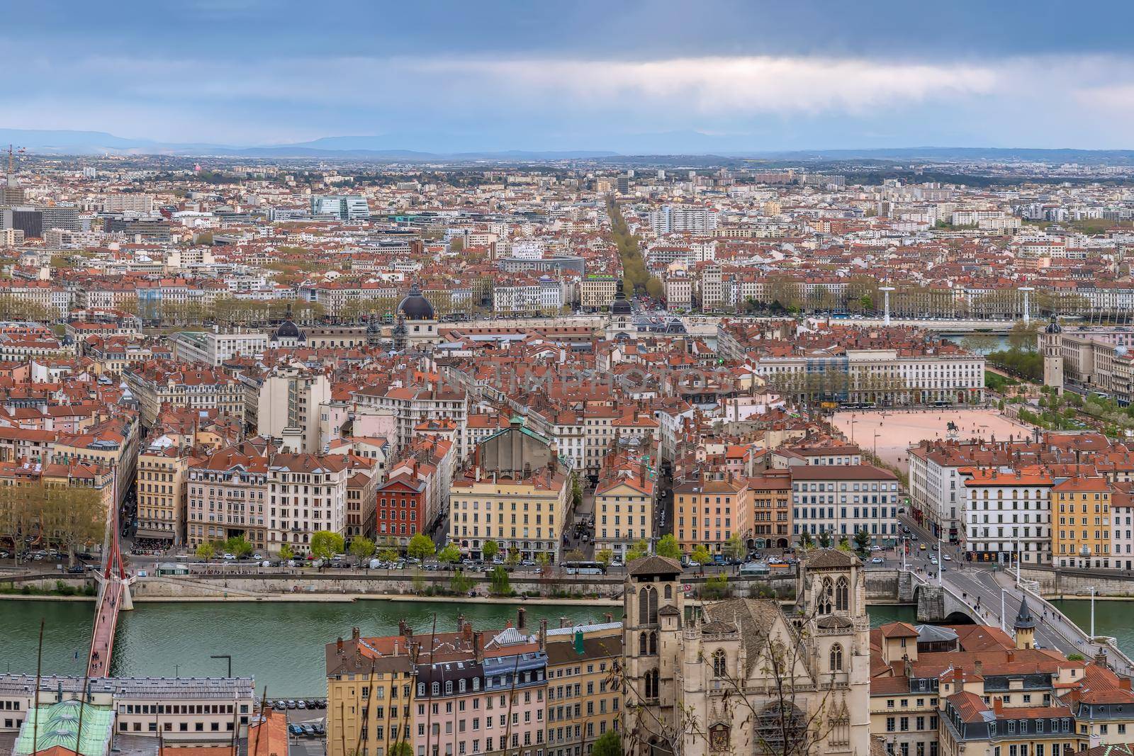 View of Lyon from Basilica of Notre-Dame de Fourviere hill, Frane