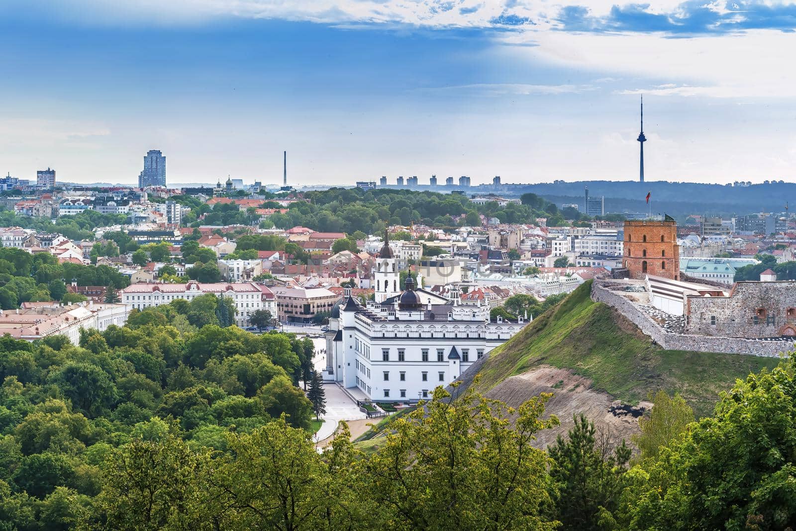 View of Upper Castle on hil and Palace of the Grand Dukesl in Vilnus, Lithuania