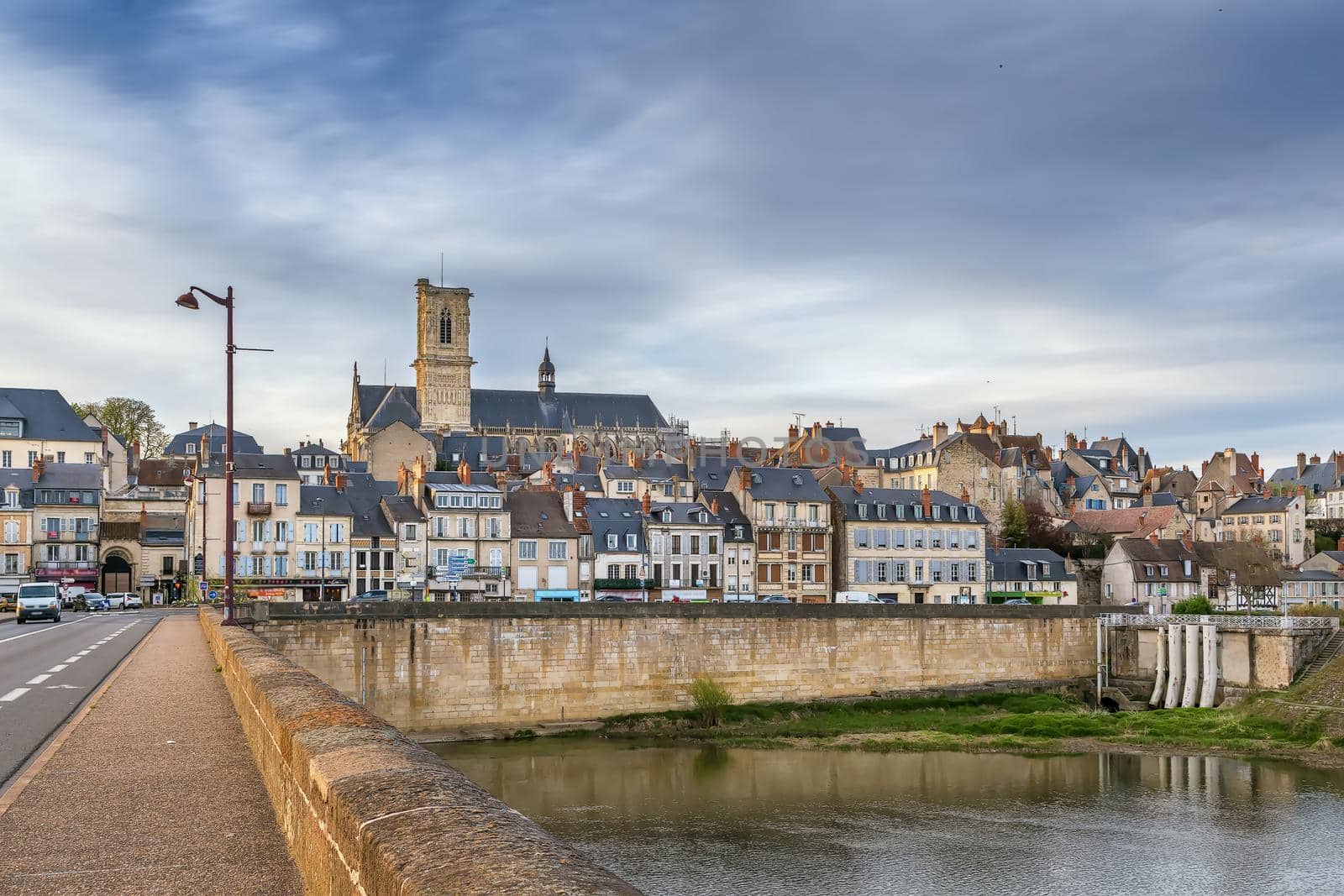 View of Nevers from Loire river bridge, France