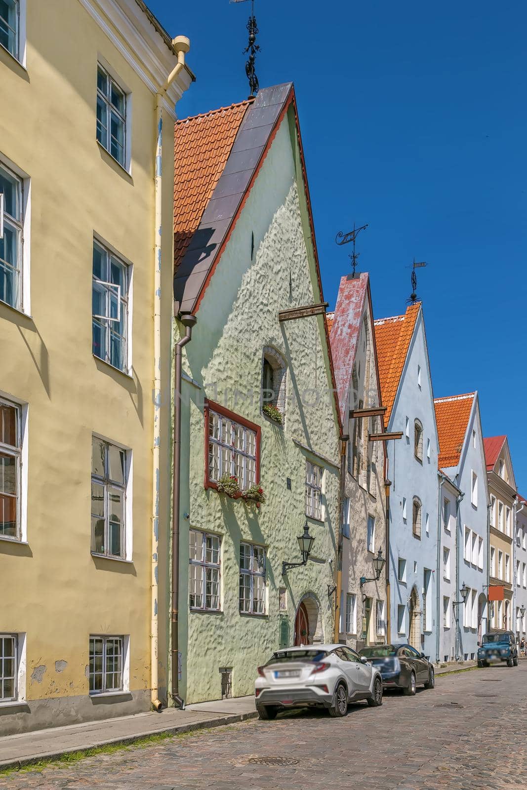 Street with historical houses in Tallinn old town, Estonia