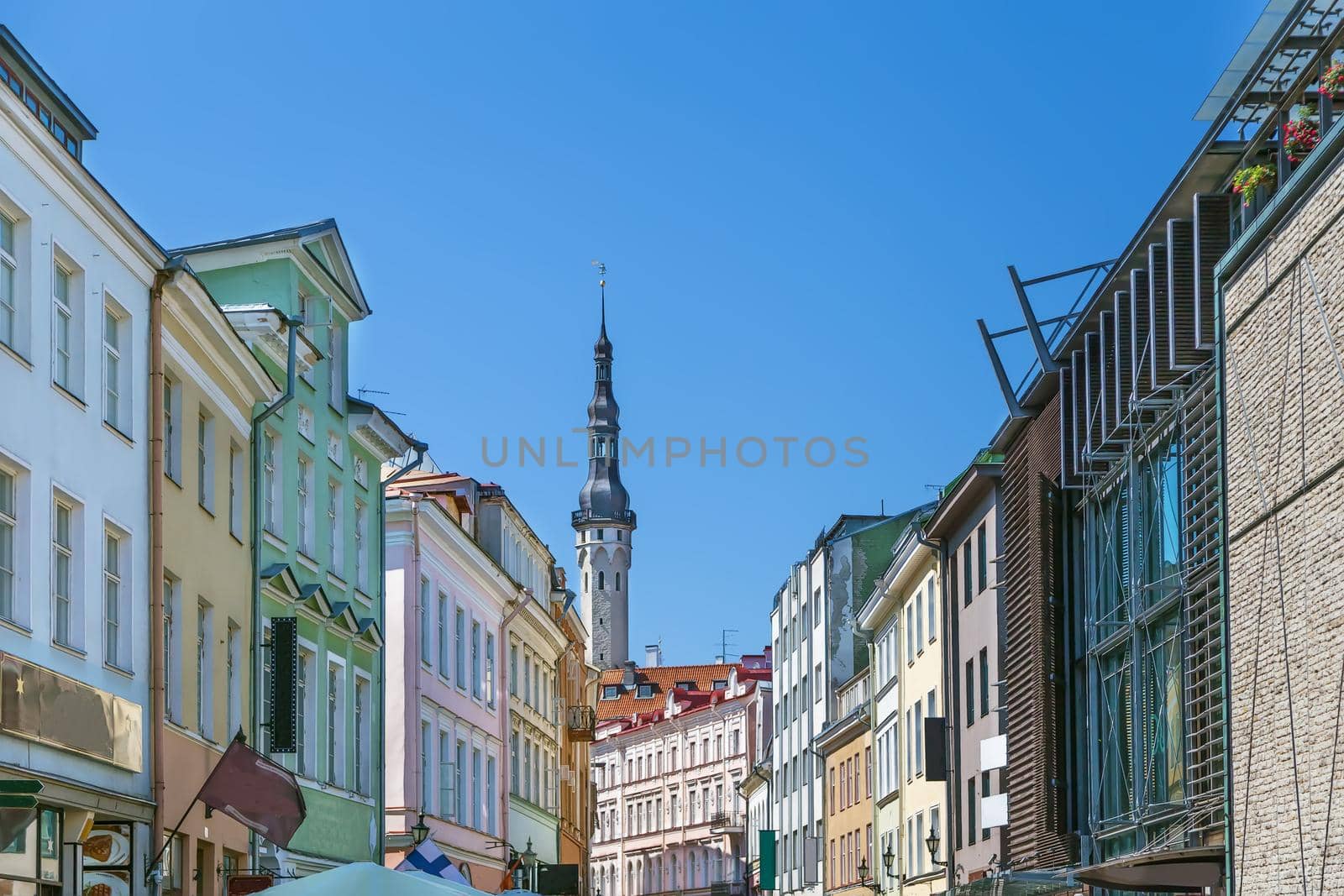 Street with historical houses in Tallinn old town, Estonia