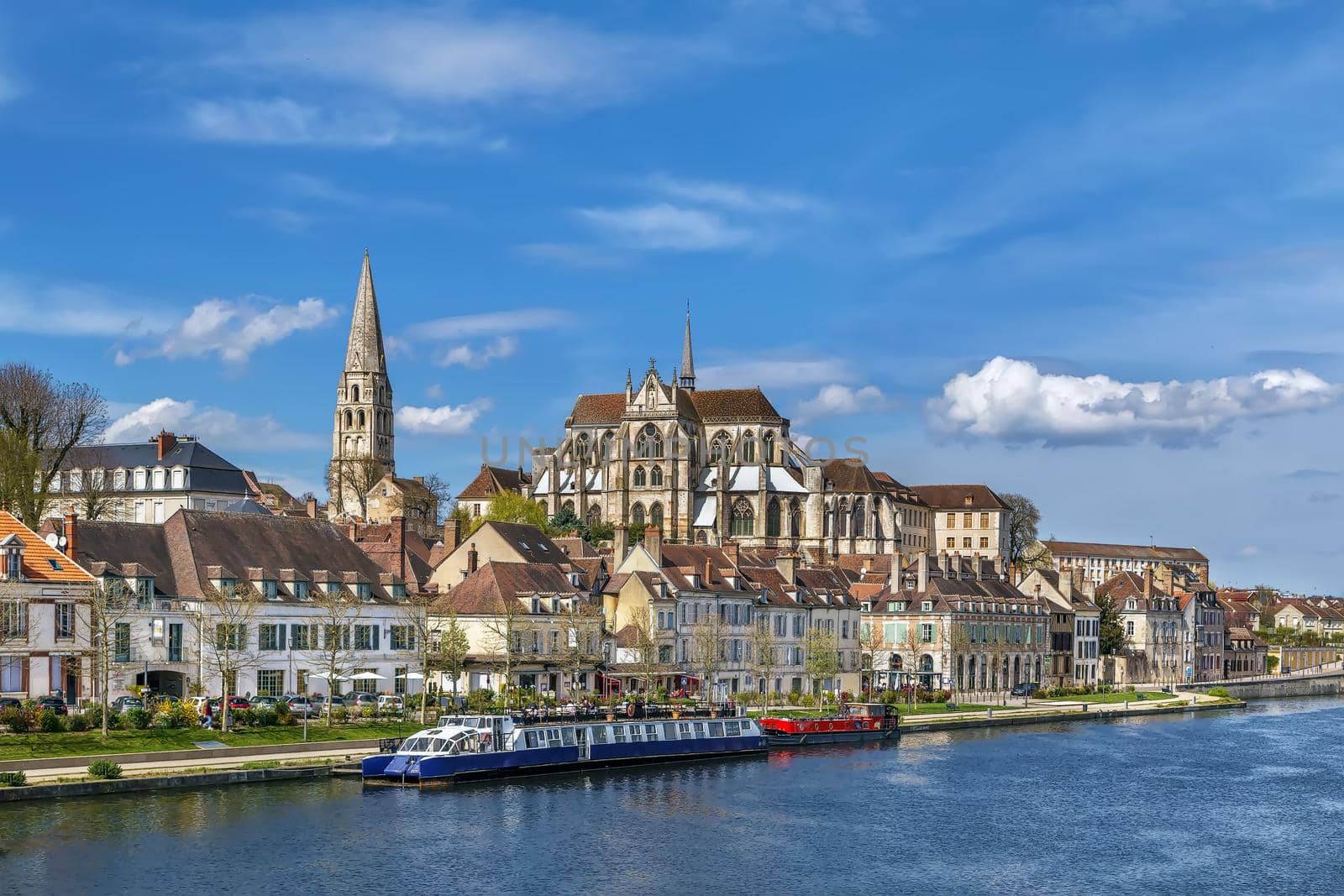 View of Abbey of Saint-Germain from Yonne river, Auxerre, France