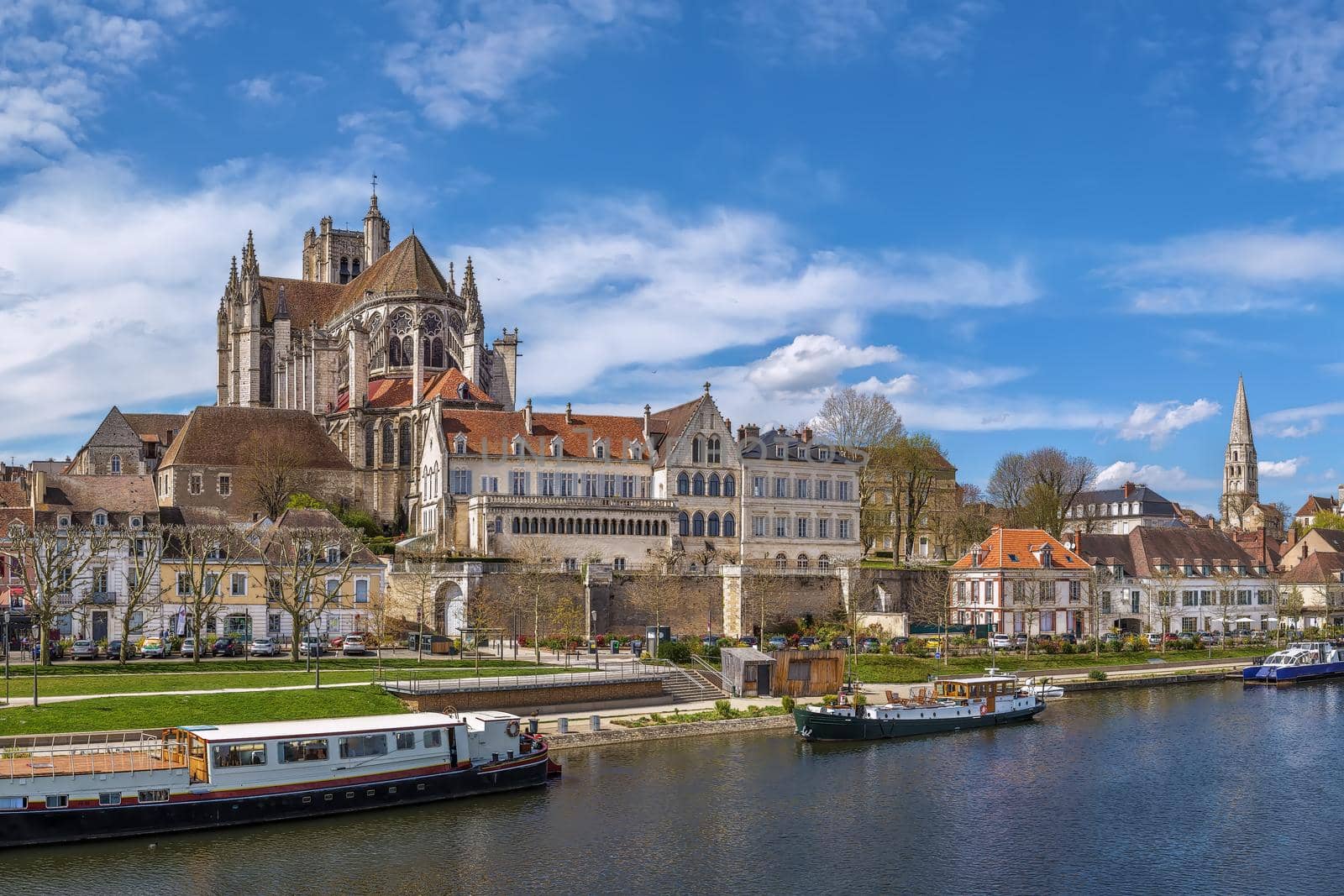 View of Auxerre Cathedral from Yonne river, Auxerre, France