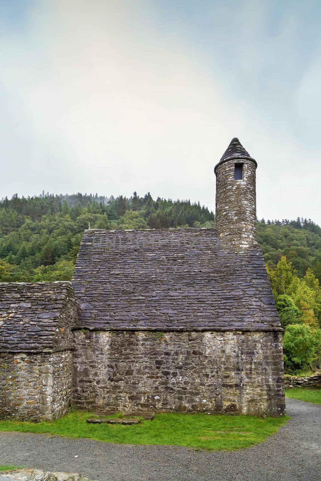St. Kevin's Church with the Round Tower in Glendalough, Ireland