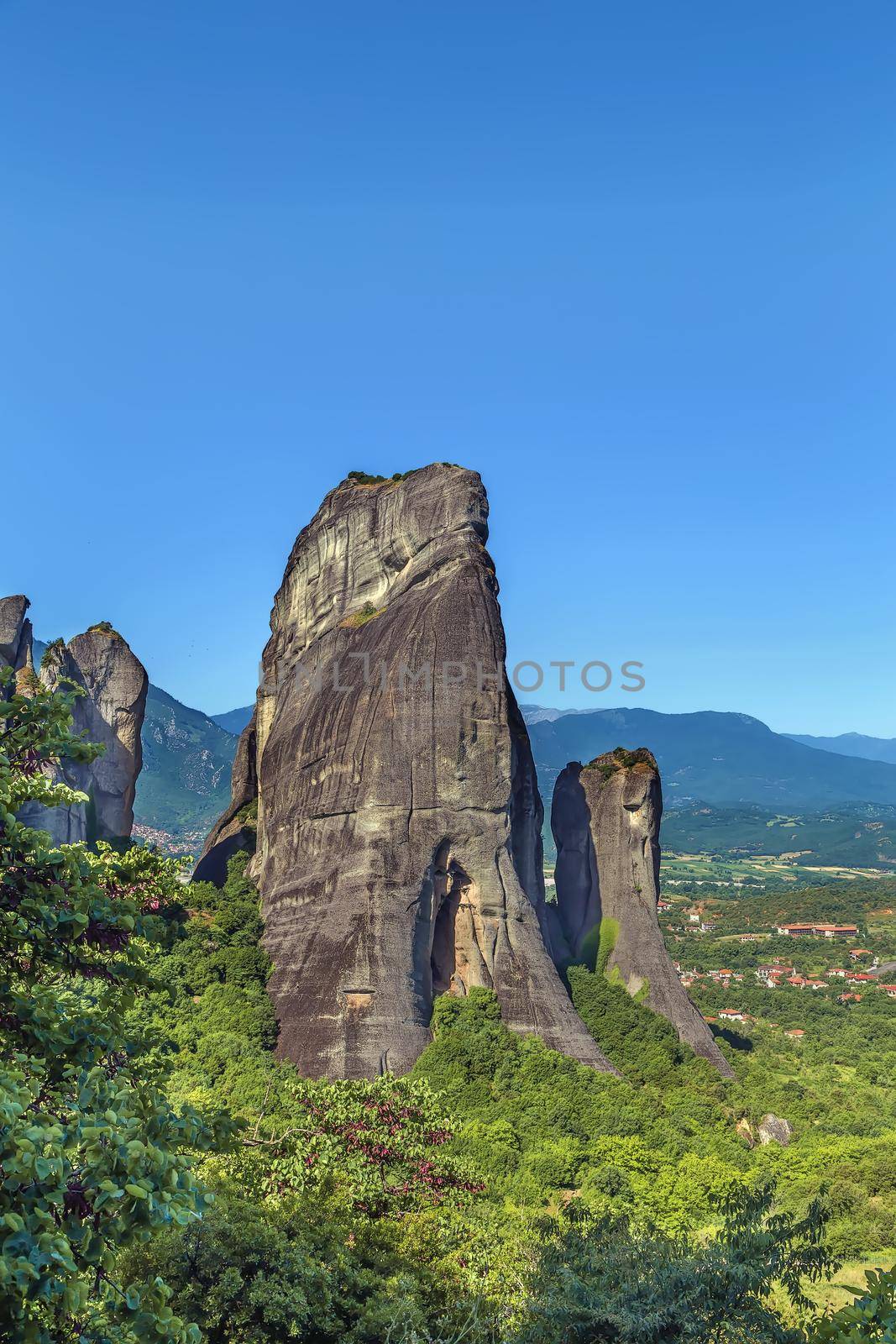 View of big rock in Meteora mountain range, Greece